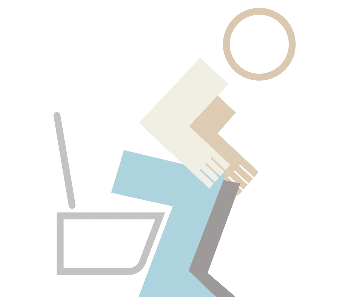 Flat geometric illustration of a person rising from a low seat.