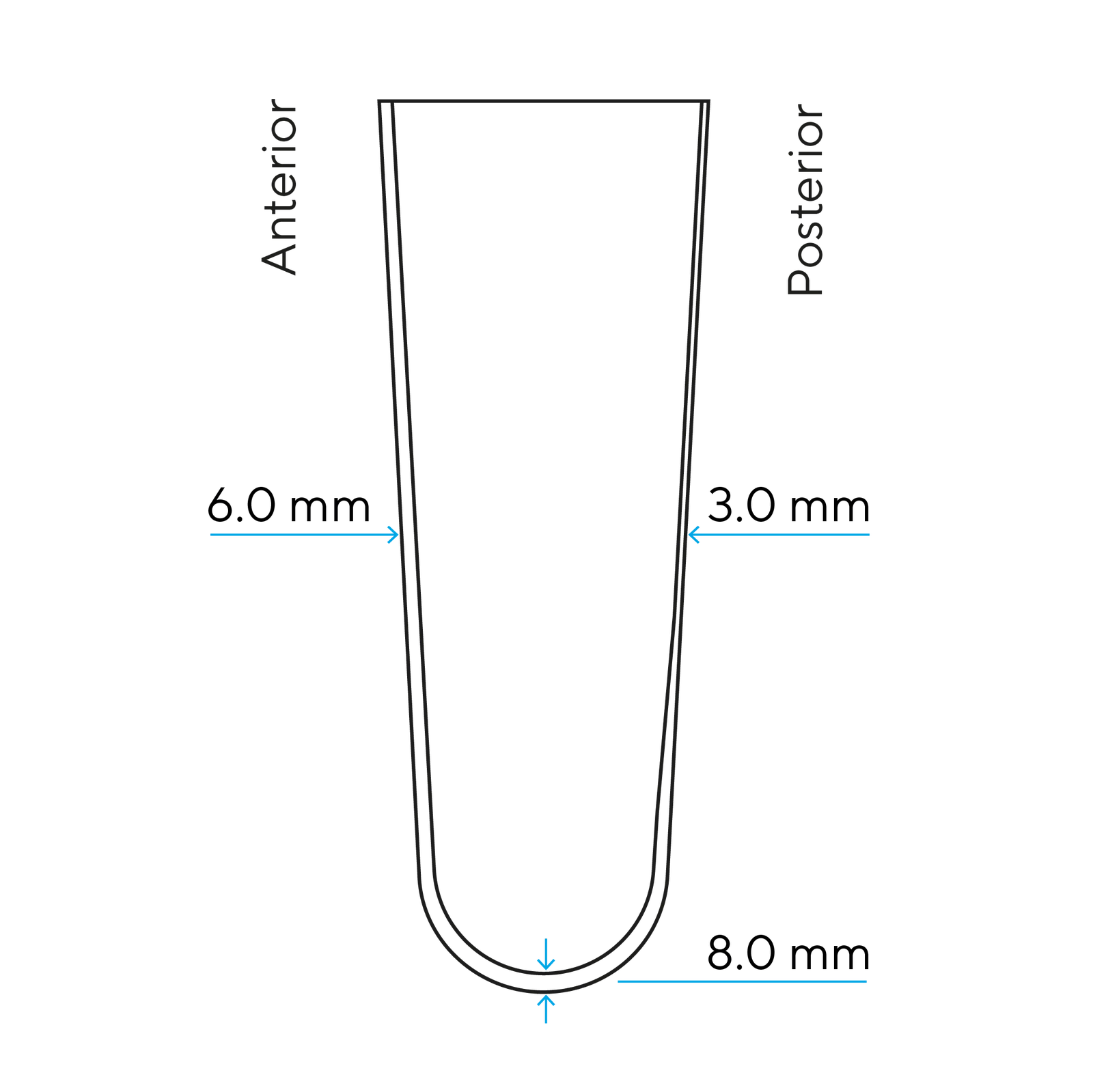 Cross-section showing the material thickness profile of the Nord° Liner 2.2.