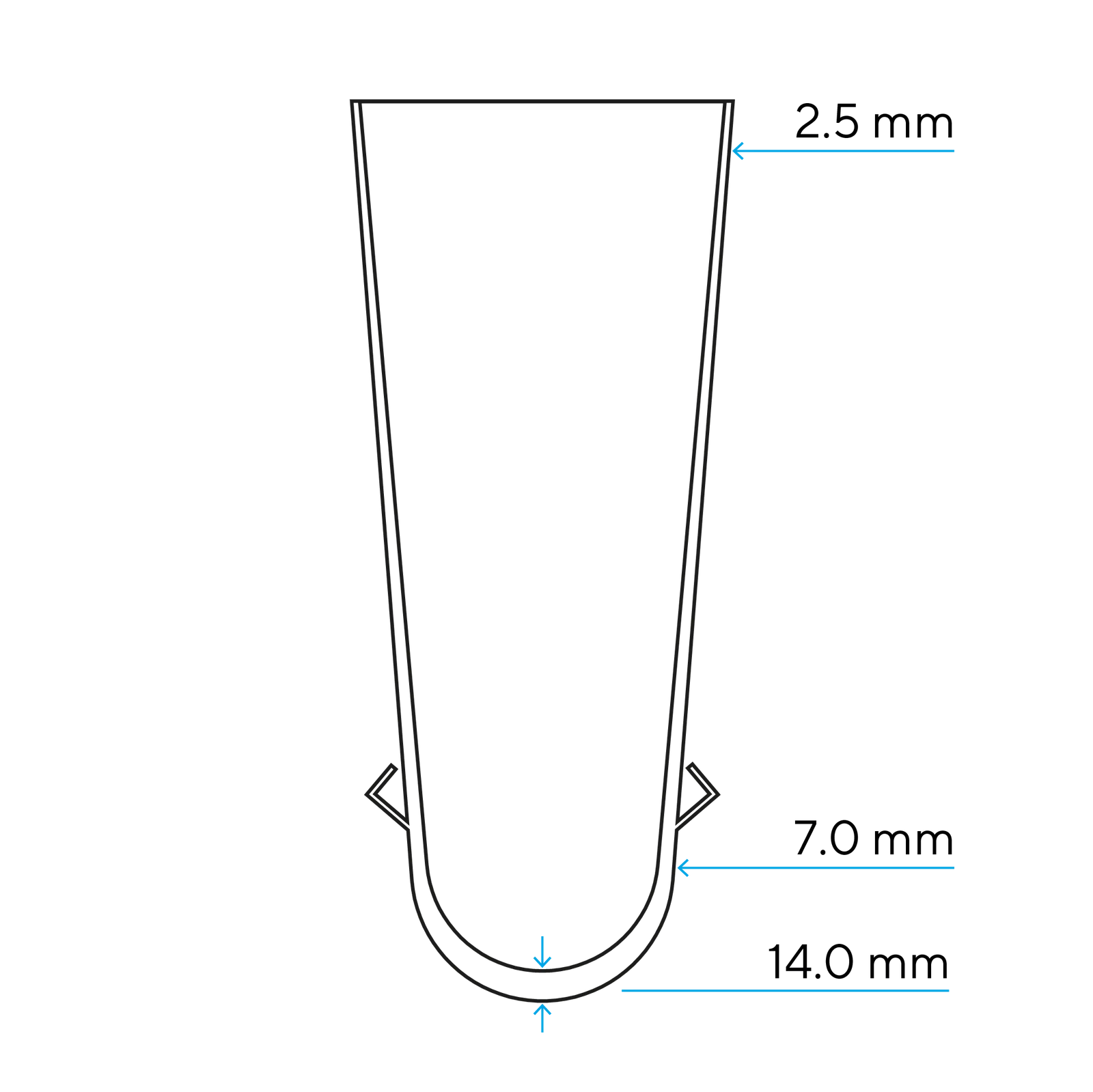 Cross-section showing the material thickness profile of the Nord° TF Liner 3.2.