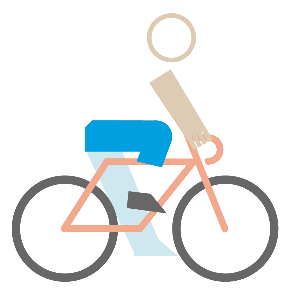 Flat geometric illustration of a person riding a bicycle.