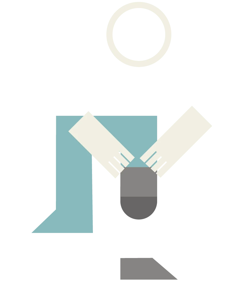 Flat geometric illustration of a person rolling a liner onto the residual limb.