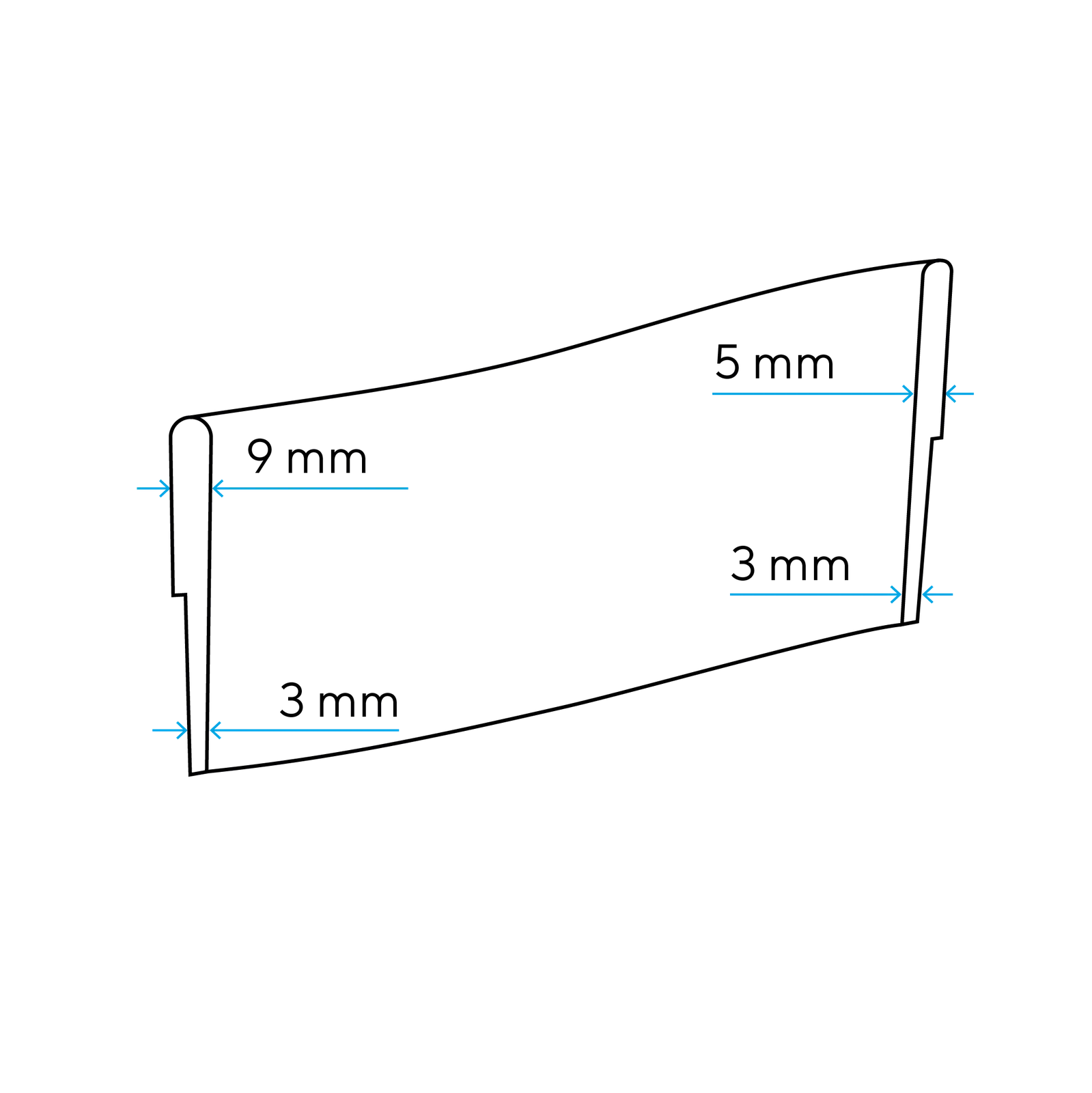 Cross-section showing the material thickness profile of the Nord° TF Brim 8.1.